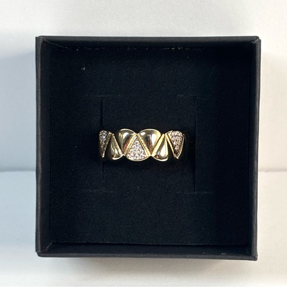 18k yellow gold-plated patterned ring with CZ accents - Picture 4 of 7